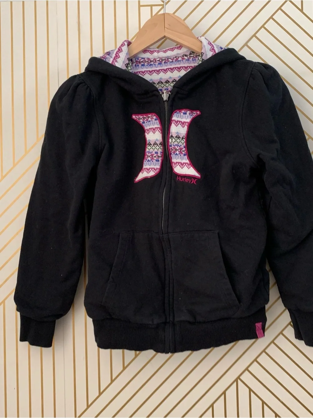 Hurley Y2K Reversible Fair isle Nordic striped Zip Up Hoodie 2000s cotton blend